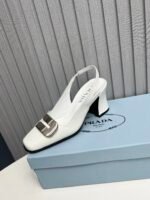 Prada Leather Slingback Pumps White - Image 6