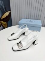 Prada Leather Slingback Pumps White - Image 9
