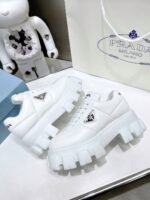 Prada Soft Padded Nappa Leather Lace Up Shoes White - Image 6