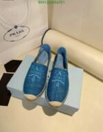 Prada Linen Espadrilles Blue 1S841M376F0013F020 - Image 2