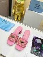 Prada Triangolo Jacquard Mules Pink - Image 2