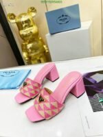 Prada Triangolo Jacquard Mules Pink - Image 4
