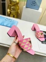 Prada Triangolo Jacquard Mules Pink - Image 5
