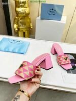 Prada Triangolo Jacquard Mules Pink - Image 6