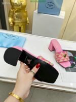 Prada Triangolo Jacquard Mules Pink - Image 7