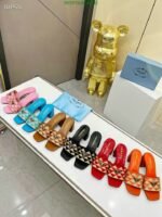 Prada Triangolo Jacquard Mules Pink - Image 8