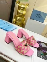 Prada Triangolo Jacquard Mules Pink - Image 9