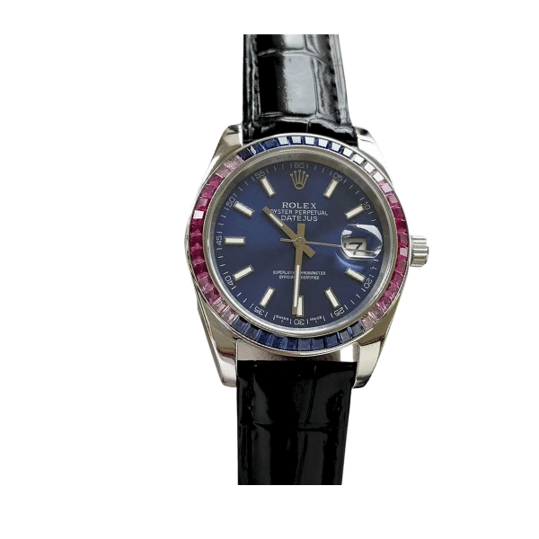 RLWATCH-1-15 Rolex Oyster Perpetual Datejus Navy Blue Dial Ruby Around 40Mm - Image 1