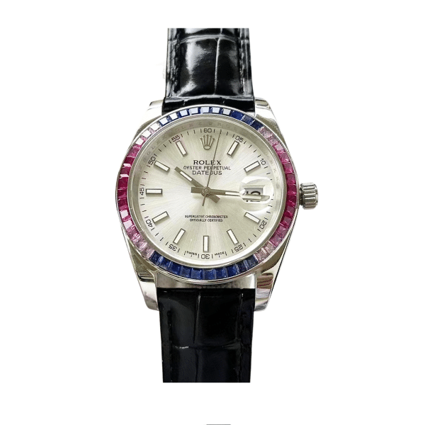 RLWATCH-1-16 Rolex Oyster Perpetual Datejus White Dial Ruby Around 40Mm - Image 1