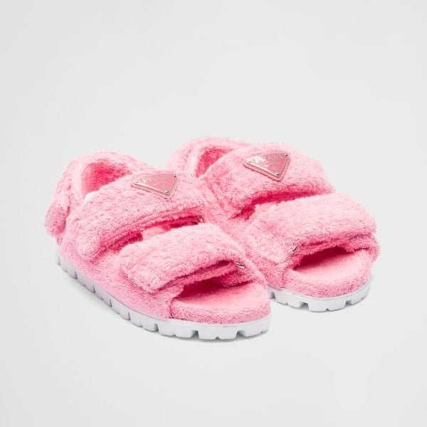 xr:d:DAFPeDf88oI:3003,j:982932062,t:22122608 Prada Petal Pink Terrycloth Sandals 1X737Mh39F0442Fd020 - Image 1