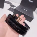 Saint Laurent Croc Embossed Leather Belt Black And Gold 26267332 - Image 2