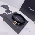Saint Laurent Croc Embossed Leather Belt Black And Gold 26267332 - Image 3