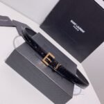 Saint Laurent Croc Embossed Leather Belt Black And Gold 26267332 - Image 4