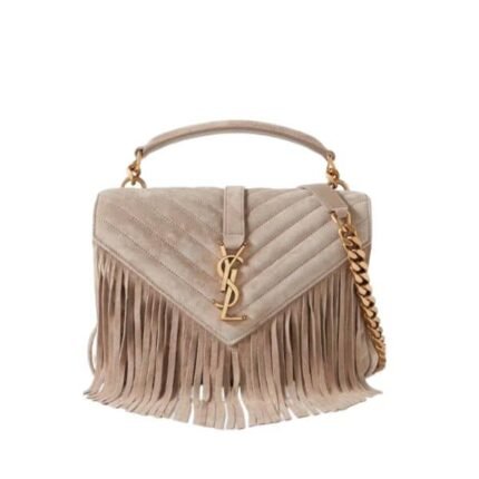 Saint Laurent College Medium Suede Shoulder Bag Gray 24Cm
