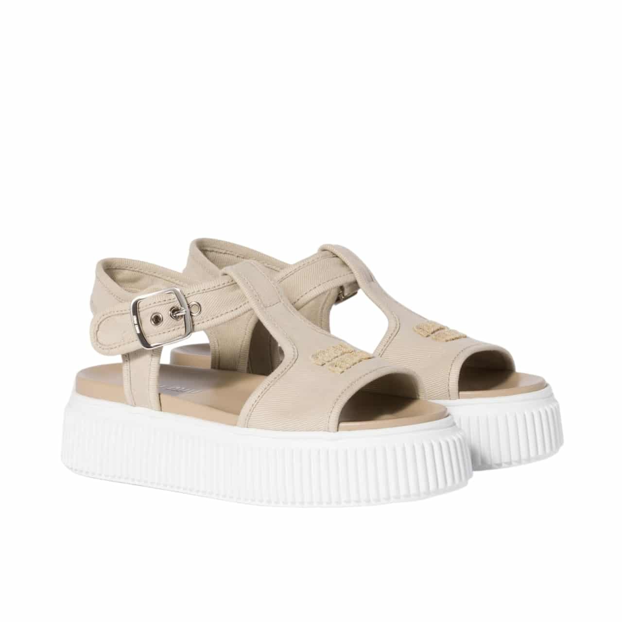 TBB-1-17 Miumiu Denim Flatform Sandals Colonial Beige 5X402E Csl F0044 F 045 - Image 1
