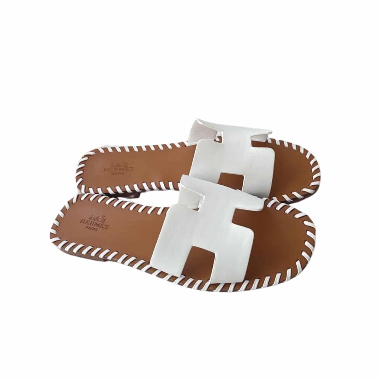 TBNB-2-1-2 Hermès Oran Sandals Stitching In Brown And White - Image 1