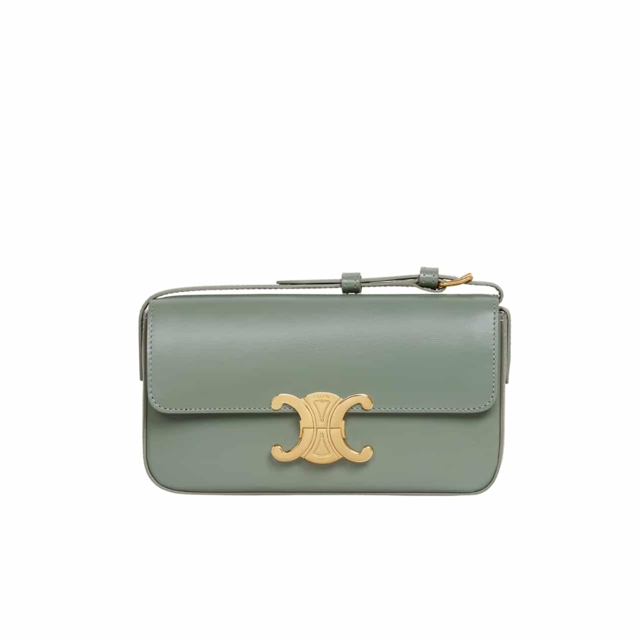 xr:d:DAF6MoGXHTU:596,j:3719265138496678696,t:24020516 Celine Triomphe Shoulder Bag In Shiny Calfskin Green 20Cm 194143Bf4 31La - Image 1