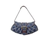 Celine Macadam Denim Leather Shoulder Bag Gold Hardware Blue 27Cm