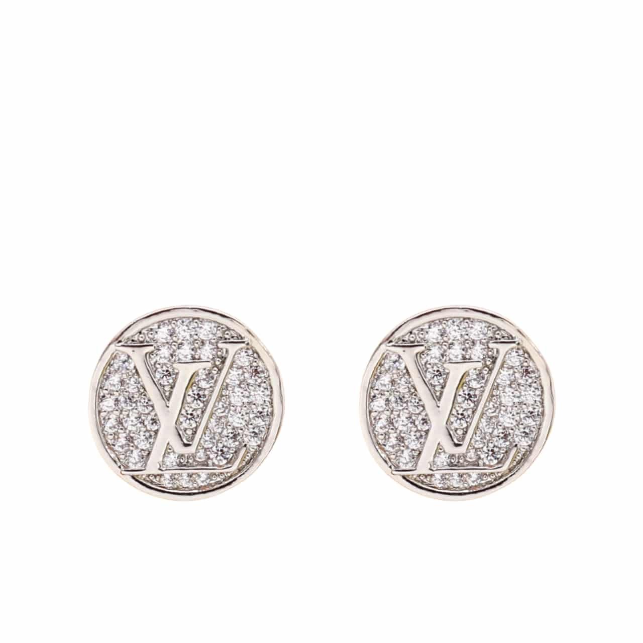 TBNB-3-19-1 Louis Vuitton Sparkling Circle Stud Earrings White Gold Tone - Image 1