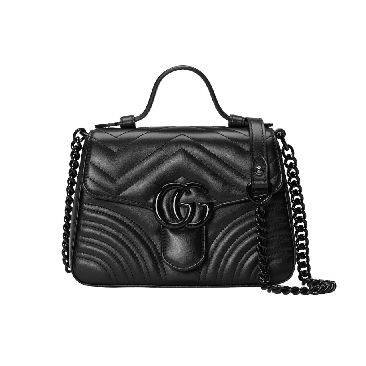 TBNB-34-4 Gucci Gg Marmont Mini Top Handle Bag Black And Black 22Cm 702563 Dtdfv 1000 - Image 1