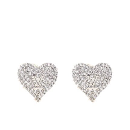 Louis Vuitton Sparkling Heart Stud Earrings White Gold Tone
