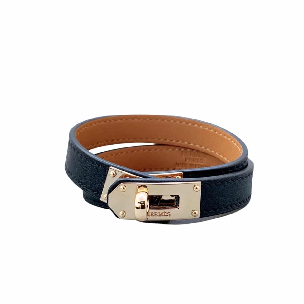 TBNB-4-3 Hermes Kelly Double Tour Bracelet Leather Black H068438Cd89T1 - Image 1