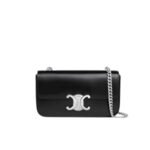 Celine Chain Triomphe In Shiny Calfskin Shoulder Bag Silver Black 20Cm 115203Bf4 38Si