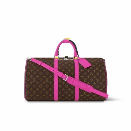 Louis Vuitton Keepall Bandoulière 50 Brown And Pink Macassar Canvas