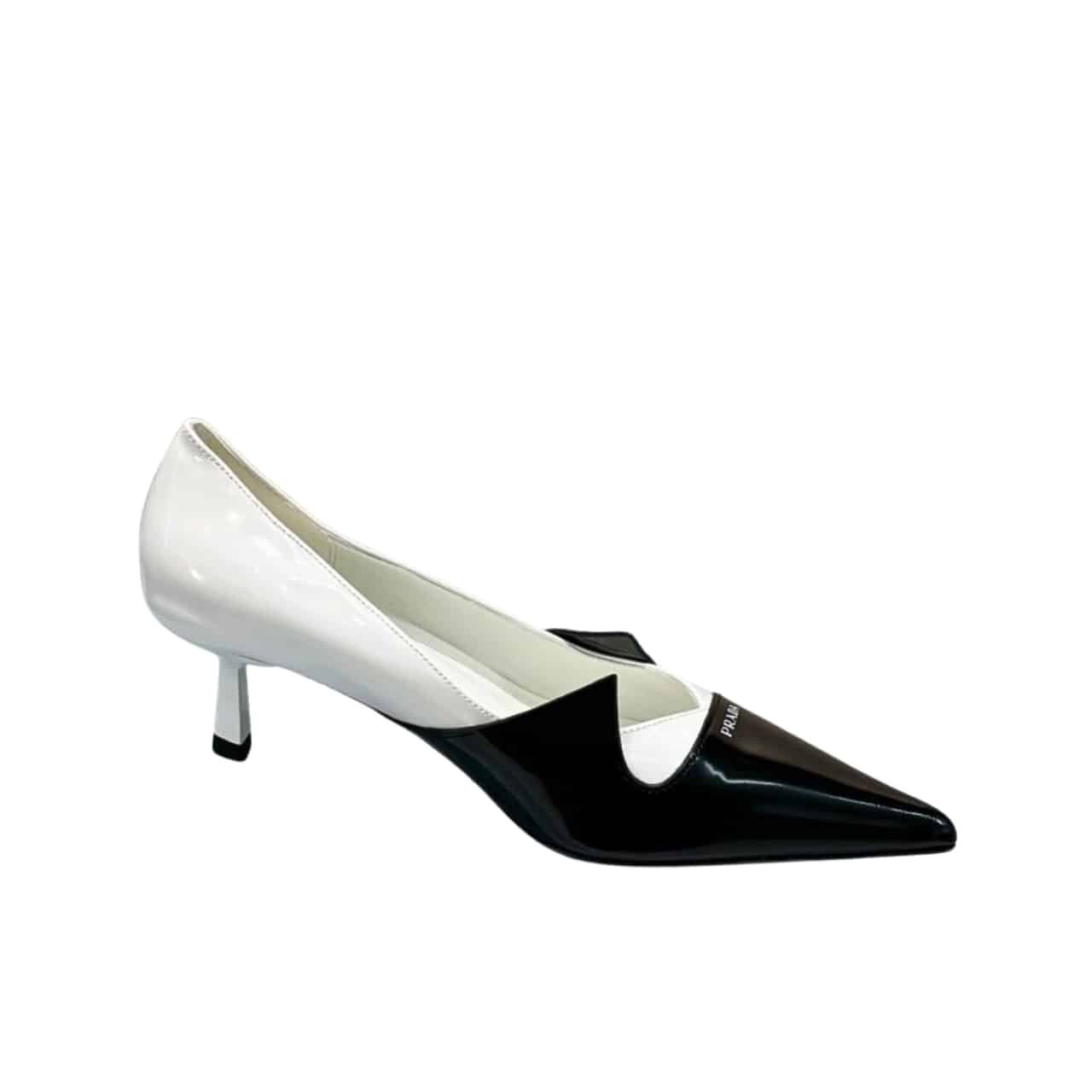TBNB-8-2-1 Prada Two Tone Toe Kitten Heels In Black And White - Image 1