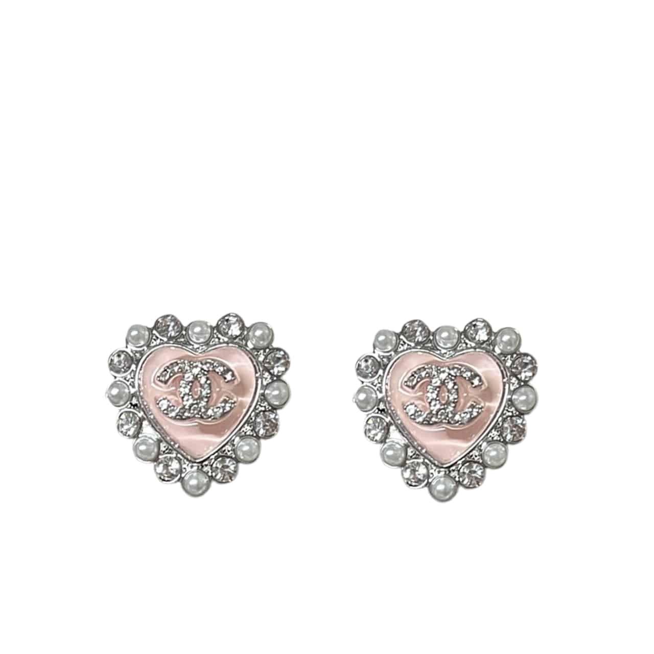 TBNB-83-1 Chanel Heart Motif And Crystal Earrings In Pink - Image 1
