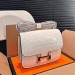 Hermès Mini Constance 19 Shiny Alligator Palladium Hardware White 19Cm - Image 2