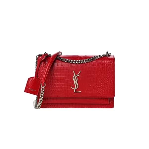xr:d:DAFmuG7LX0Q:129,j:4583933019139672231,t:23062503 Saint Laurent Sunset Embossed Leather Bag Red - Image 1