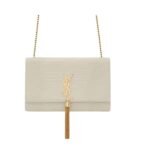 Saint Laurent Kate Medium Chain Bag With Tassel In Crocodile-Embossed Shiny White 354119Dnd0J9207
