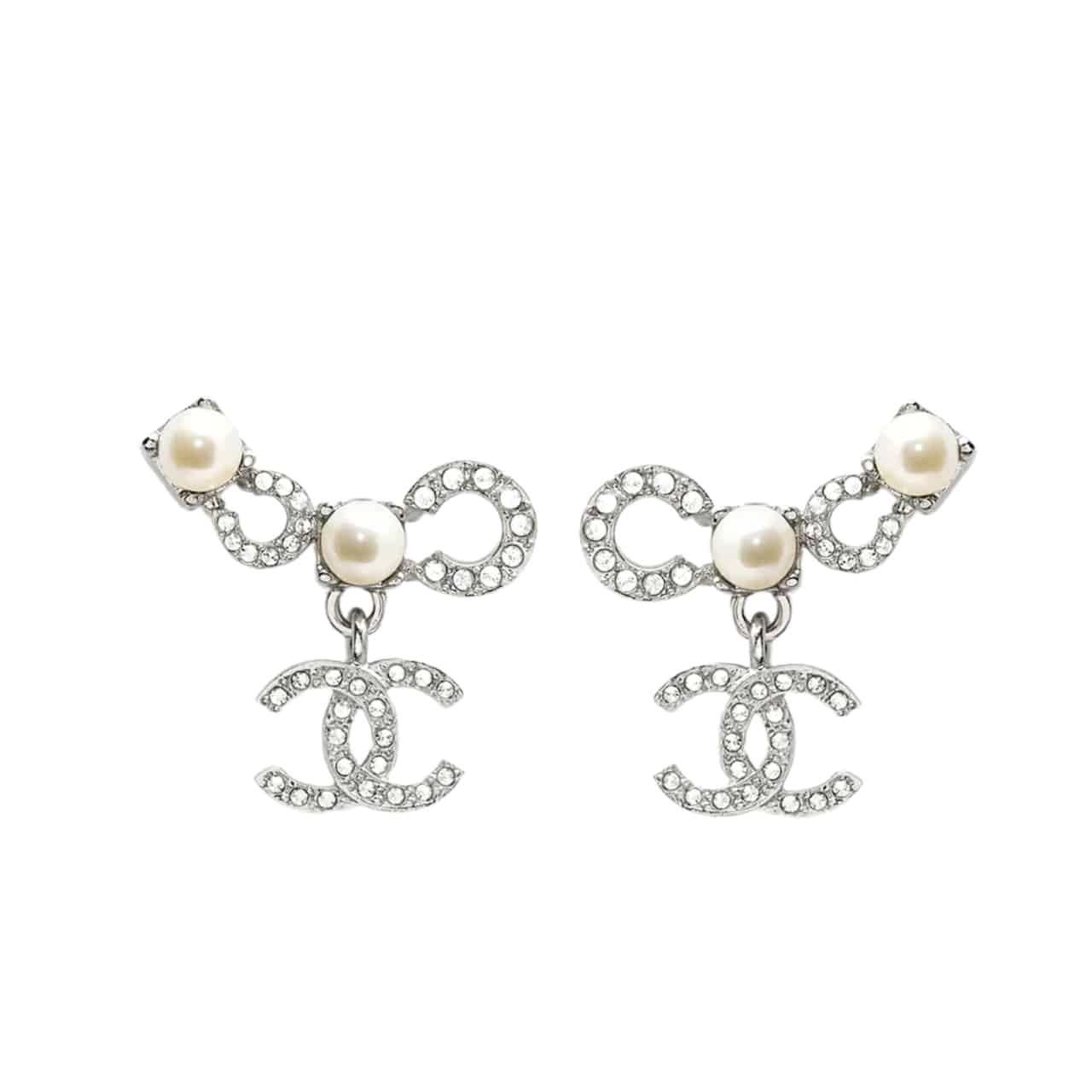 Thumbnail-1-12-2 Chanel Earings Pearly White And Crystal Silver Abf732 B20573 U0937 - Image 1