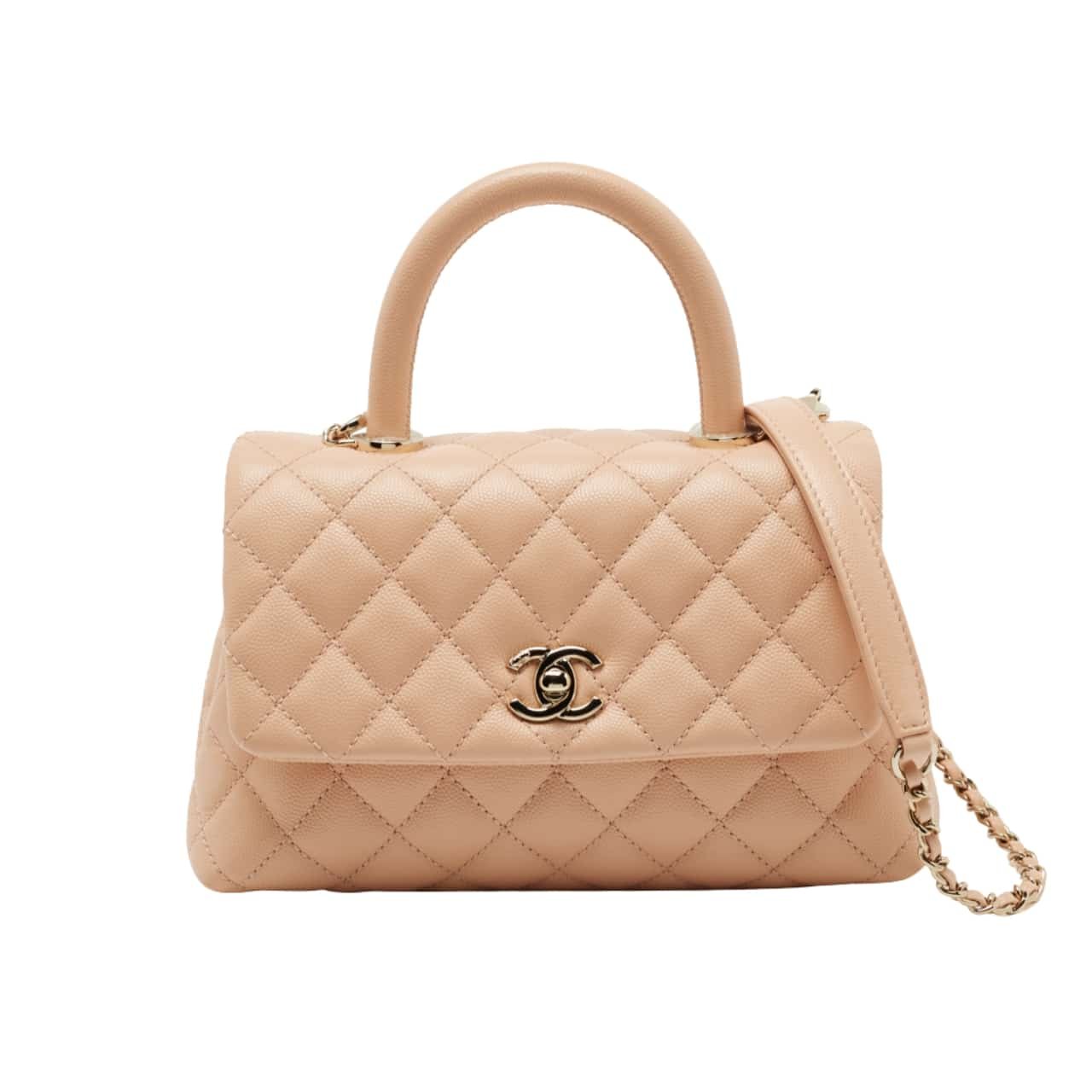 Thumbnail-10-1-4 Chanel Small Coco Handle Bag Dark Beige 23Cm A92990 - Image 1