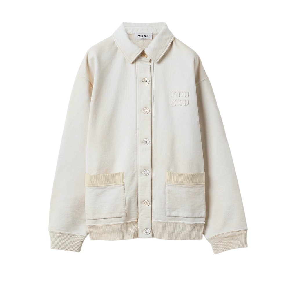Thumbnail-11-3-5 Miu Miu Garment Dyed Cotton Fleece Blouson Jacket Cream Mjl009 14Ru F0K74 S Ooo - Image 1