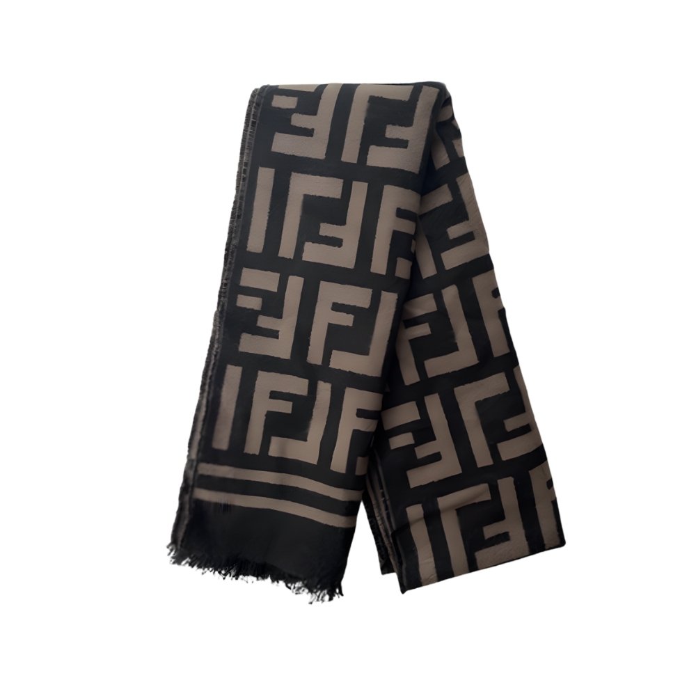 Thumbnail-13-13-1 Fendi Ff Black Wool And Silk Scarf 180Cm - Image 1