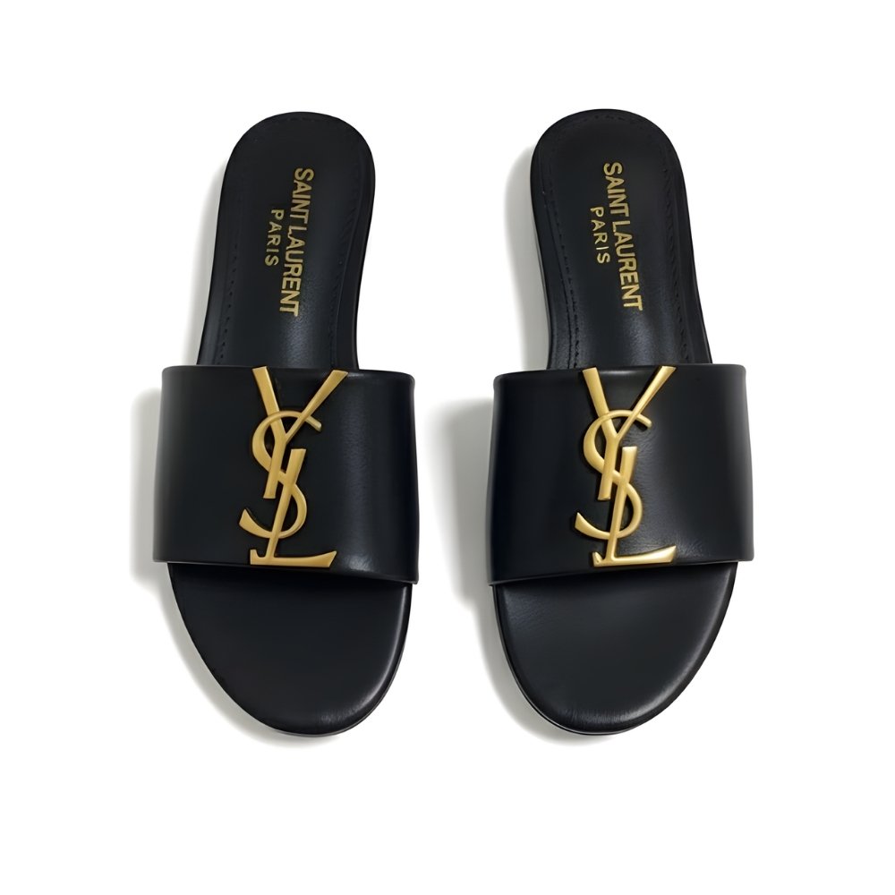 Thumbnail-13-4-1 Saint Laurent Logo Slippers Black - Image 1