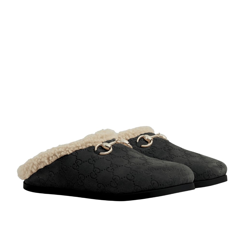 Thumbnail-14-1-8 Gucci Women’s Mule With Horsebit Gg Suede In Black - Image 1