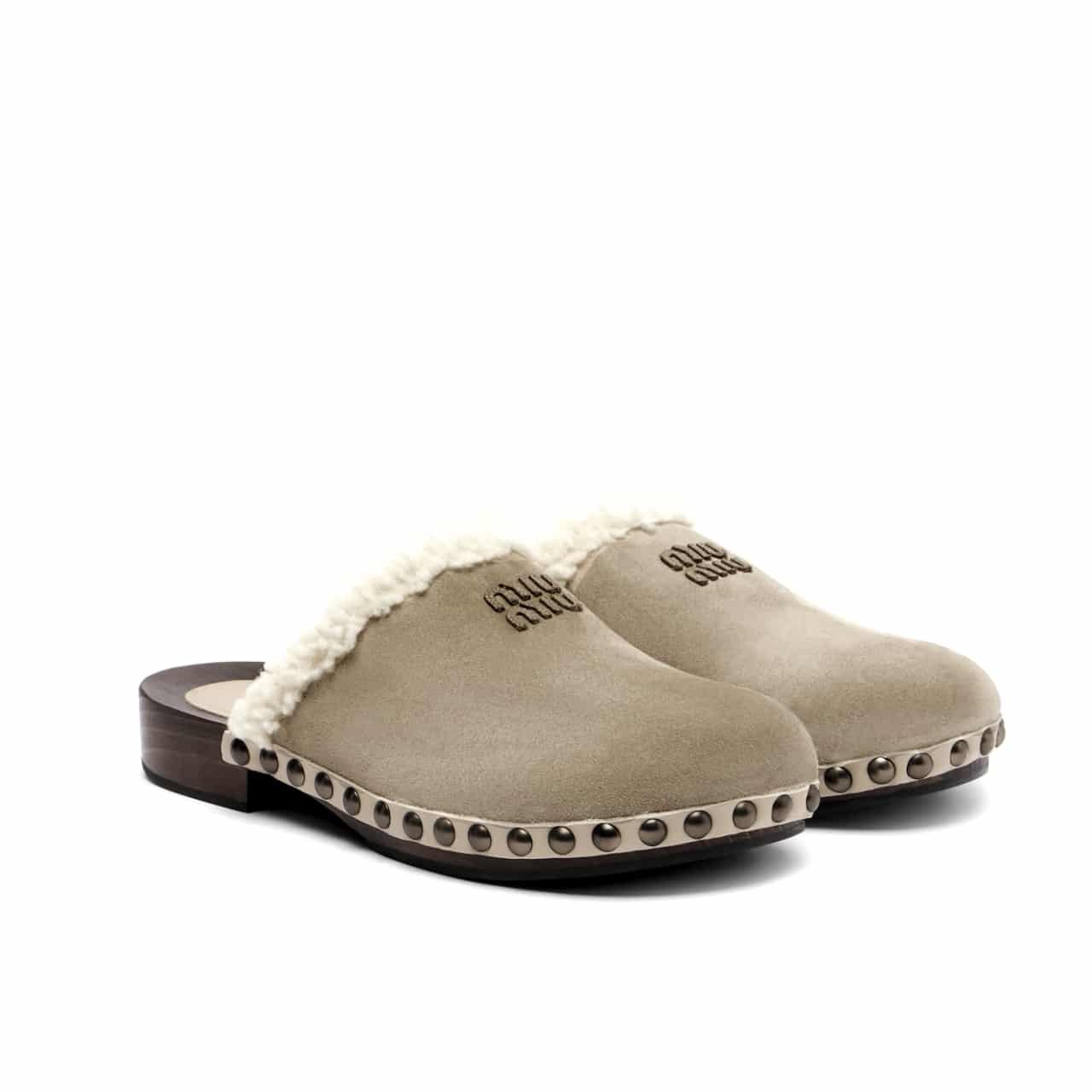 Thumbnail-16-17 Miumiu Suede Clogs Beige - Image 1