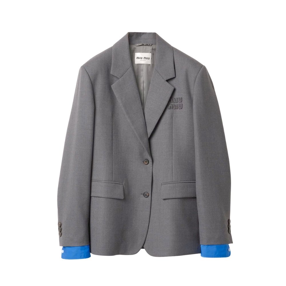 Thumbnail-16-2-6 Miu Miu Single Breasted Gabardine Jacket Gray Mh1974 16E8 F0308 S Ooo - Image 1