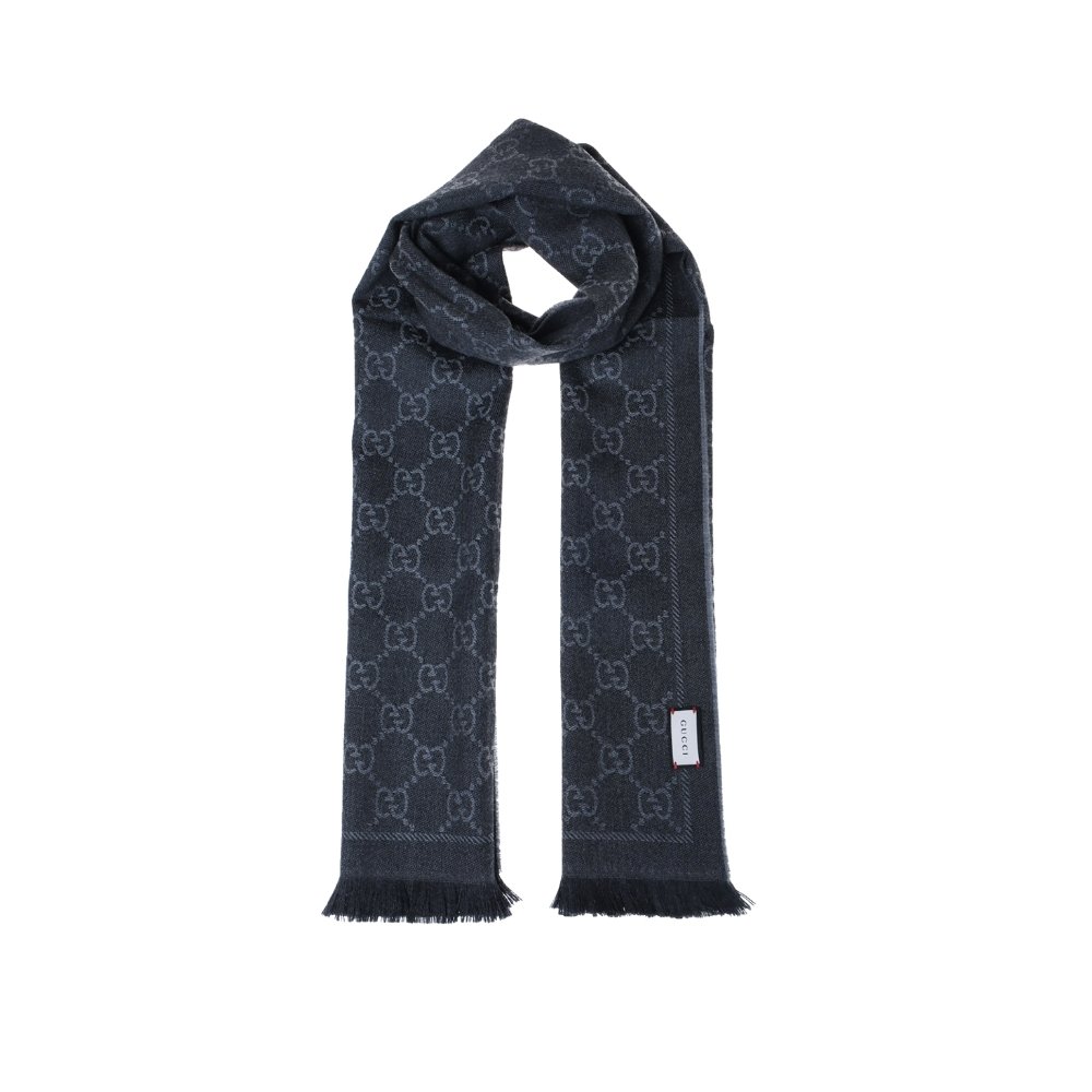 Thumbnail-18-5-1 Gucci Gg Wool Scarf Black And Light Grey 180Cm 848507 3G200 1063 - Image 1