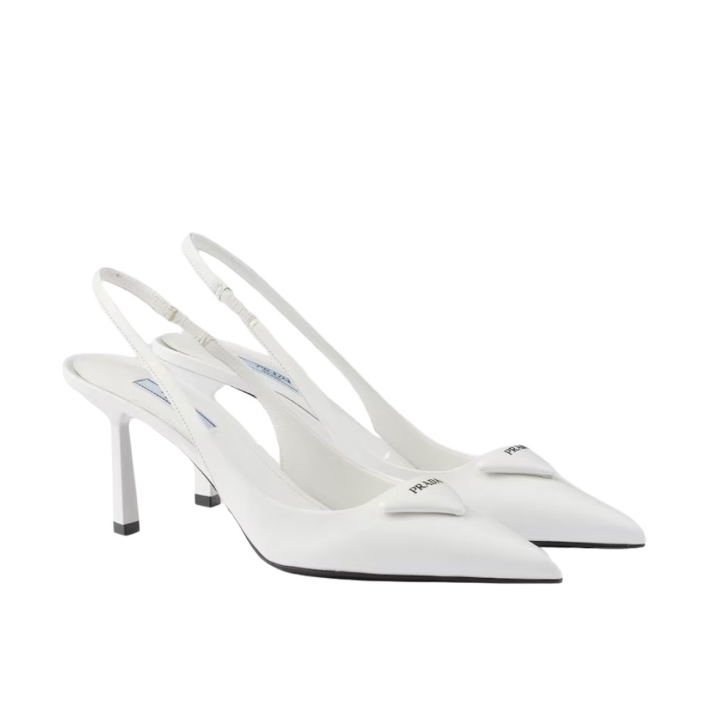 Thumbnail-19-14 Prada Brushed Leather Slingback Pumps White 1I901M 055 F0009 F 075 - Image 1
