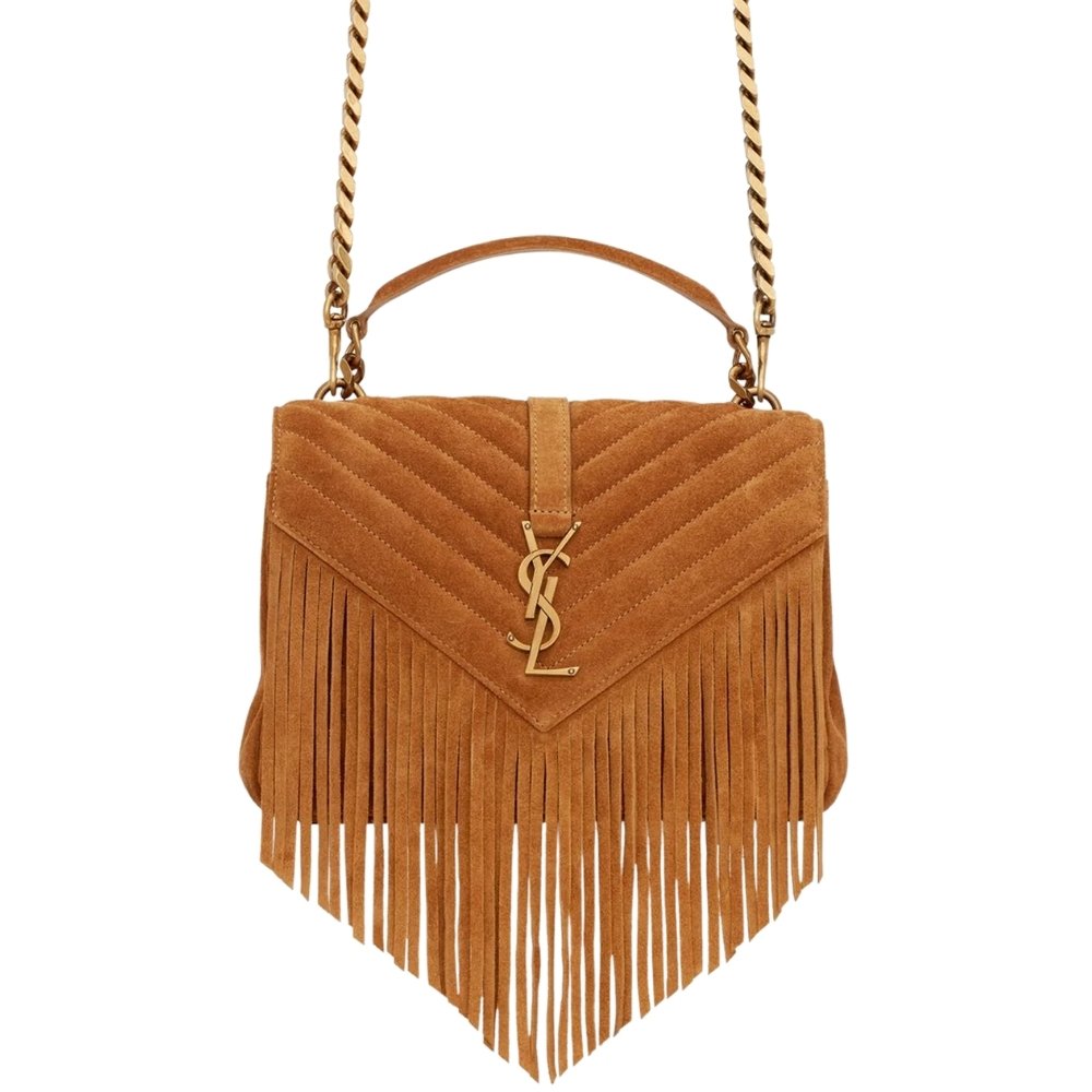 Thumbnail-19-2 Saint Laurent Medium College Chain Bag In Suede Cinnamon 24Cm 531705 0U0K7 7761 - Image 1