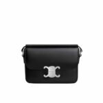 Celine Teen Triomphe Bag In Shiny Silver Hardware Black 19Cm 188423Bf4 38Si