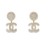 Chanel Cc Faux Pearl And Crystal Drop Earrings