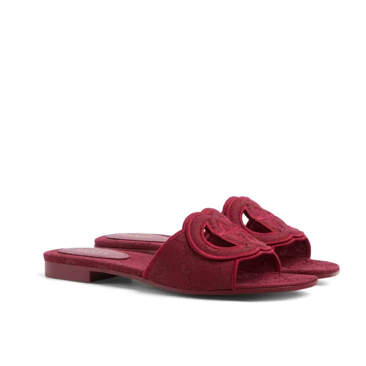 Thumbnail-2-6-8 Gucci Women Slide Sandal With Interlocking G Rosso Ancora Red Gg Canvas 790447 9Sf00 8549 - Image 1