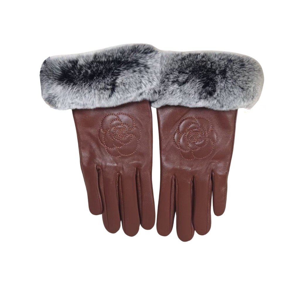 Thumbnail-20-1-2 Chanel Leather Gloves With Camellia Flower Brown - Image 1