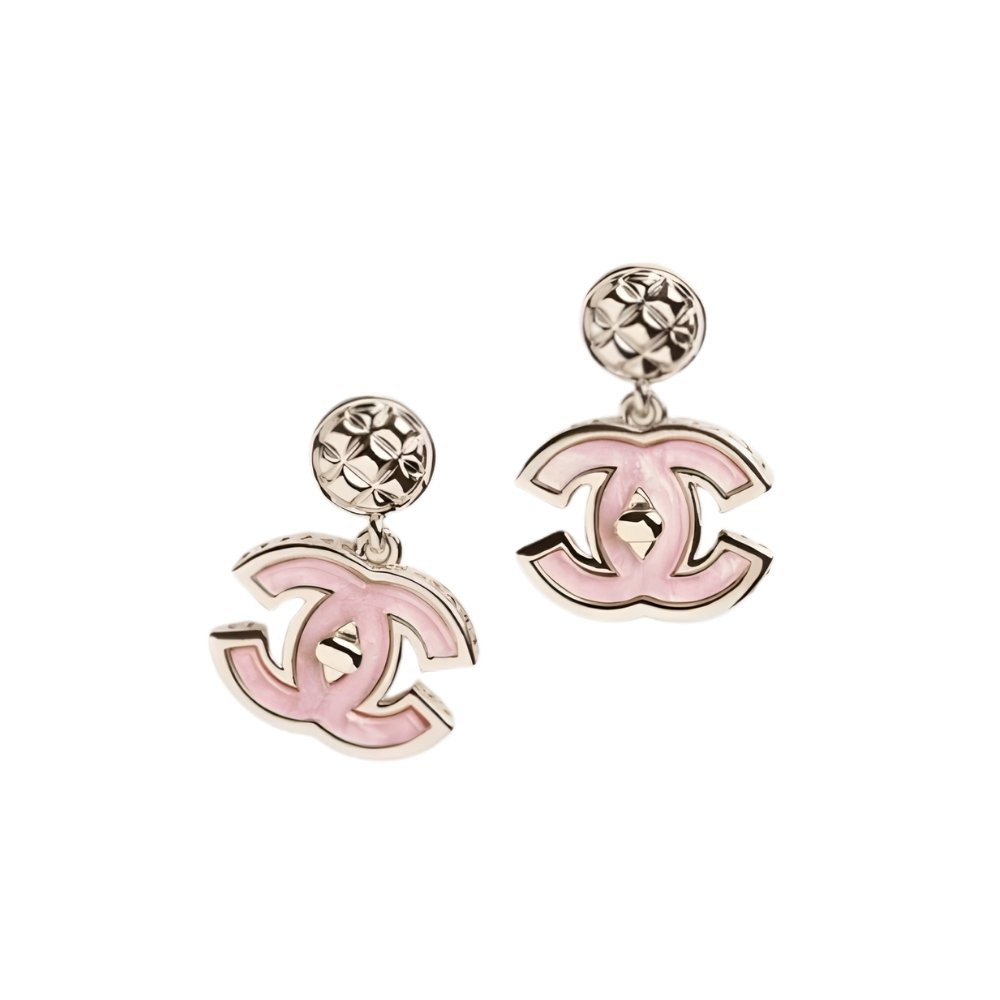 Thumbnail-21-4-1 Chanel Large Enamel Cc Dangle Earrings Light Pink - Image 1