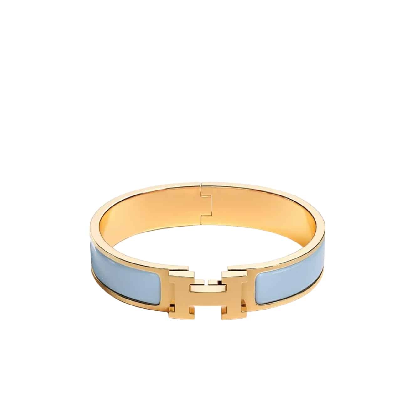 Thumbnail-21-8 Hermes Clic Clac H Bracelet Gold In Light Blue - Image 1